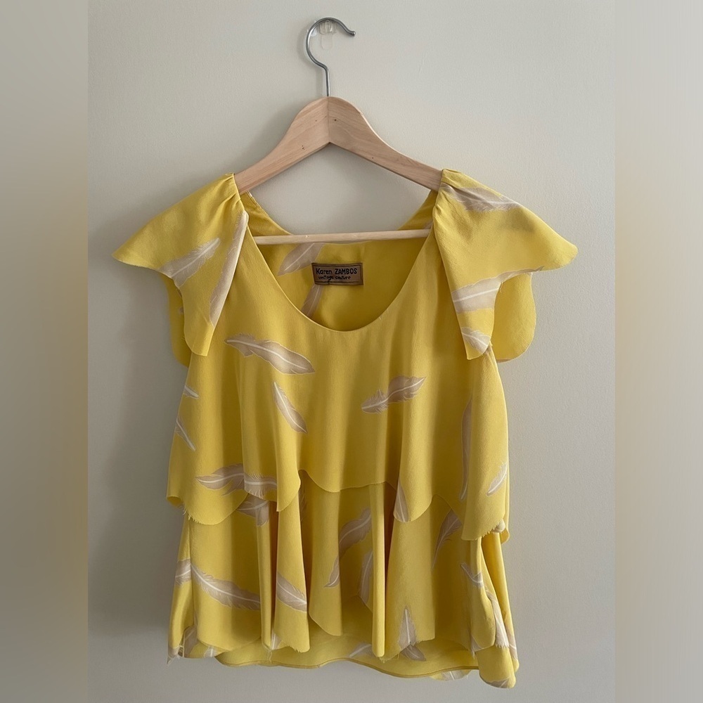 Karen Zambos Vintage Couture Silk Scalloped Top